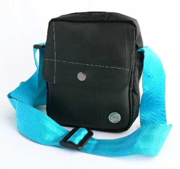 Borsa piccola in camera d'aria riciclata Claxon Nero turchese