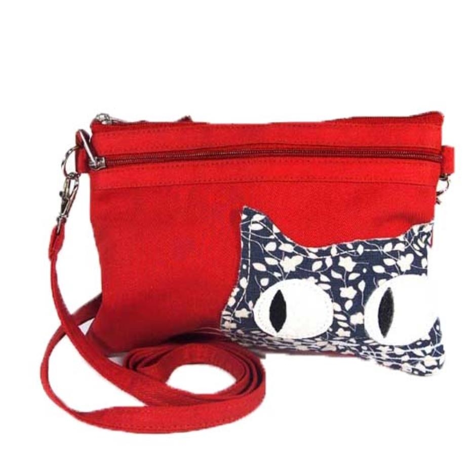 Borsetta in cotone twill con doppia zip rossa Gatto Flora