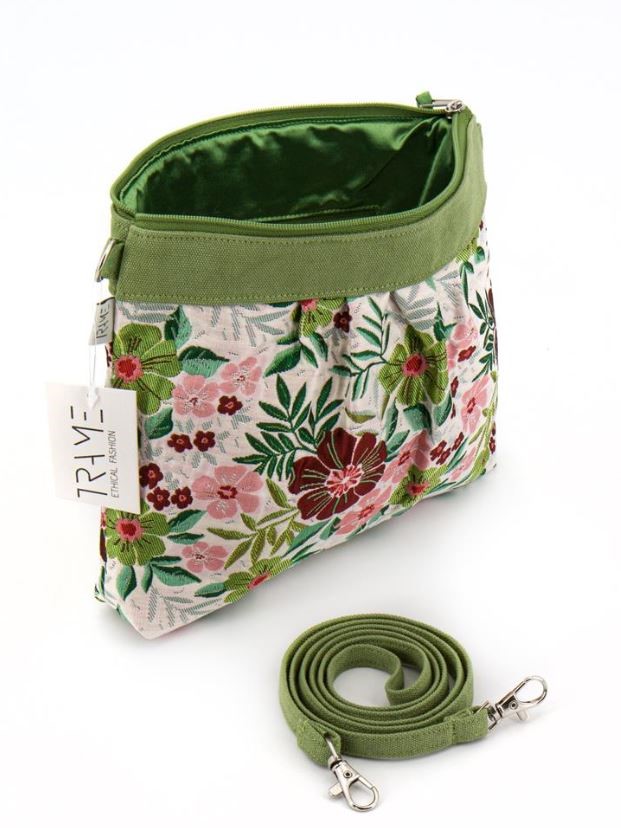 Borsa a tracolla Sweety in tessuto broccato verde