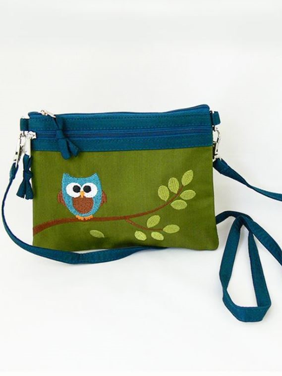 Borsa piccola in tessuto, due tasche Gufetto verde