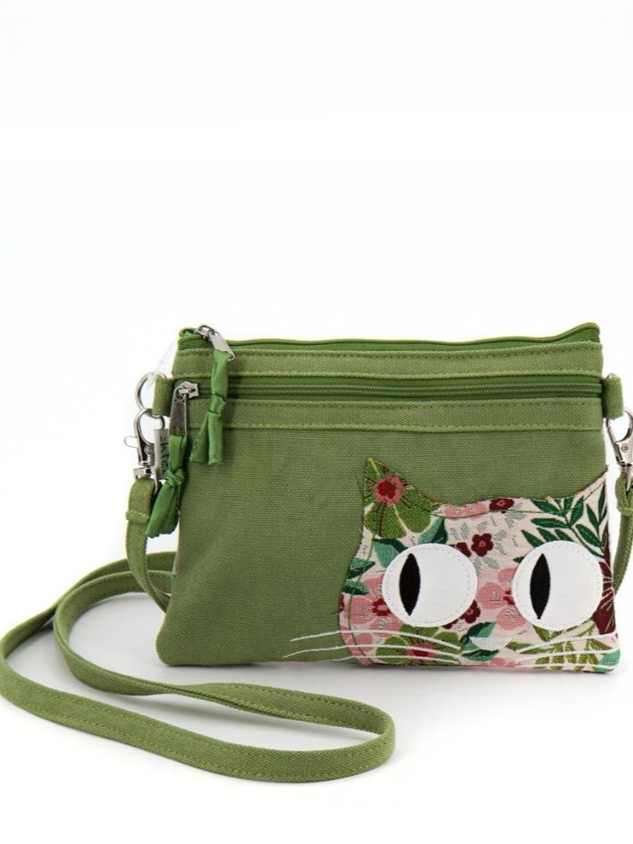 Borsa piccola 2 tasche in tessuto Broccato verde Gatto