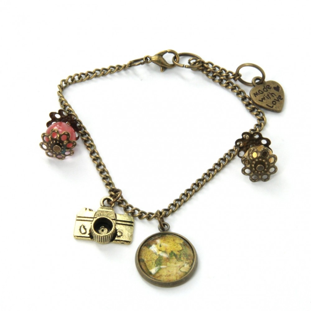 Bracciale con pendagli metallo anticato Carta geografica - Soul Scope