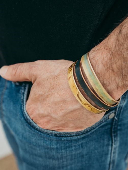 Bracciale di rame ossidato martellato piccolo - Hoiko