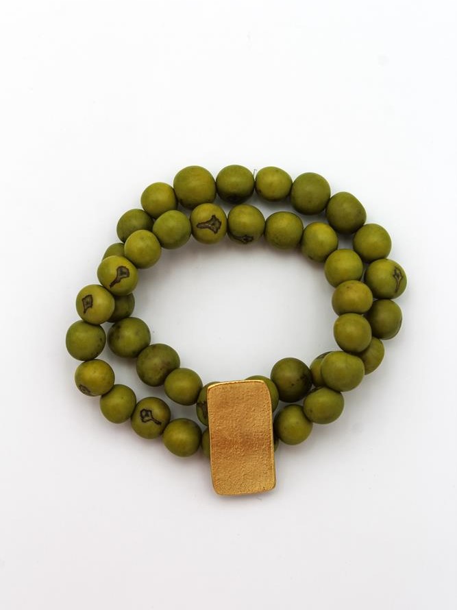 Bracciale doppio giro di perle di acai e oro Saturno Verde