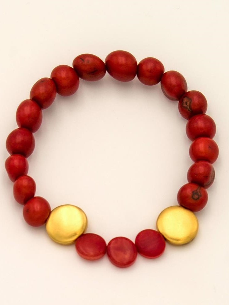 Bracciale perle di acai tagua e oro Jazmin Rosso