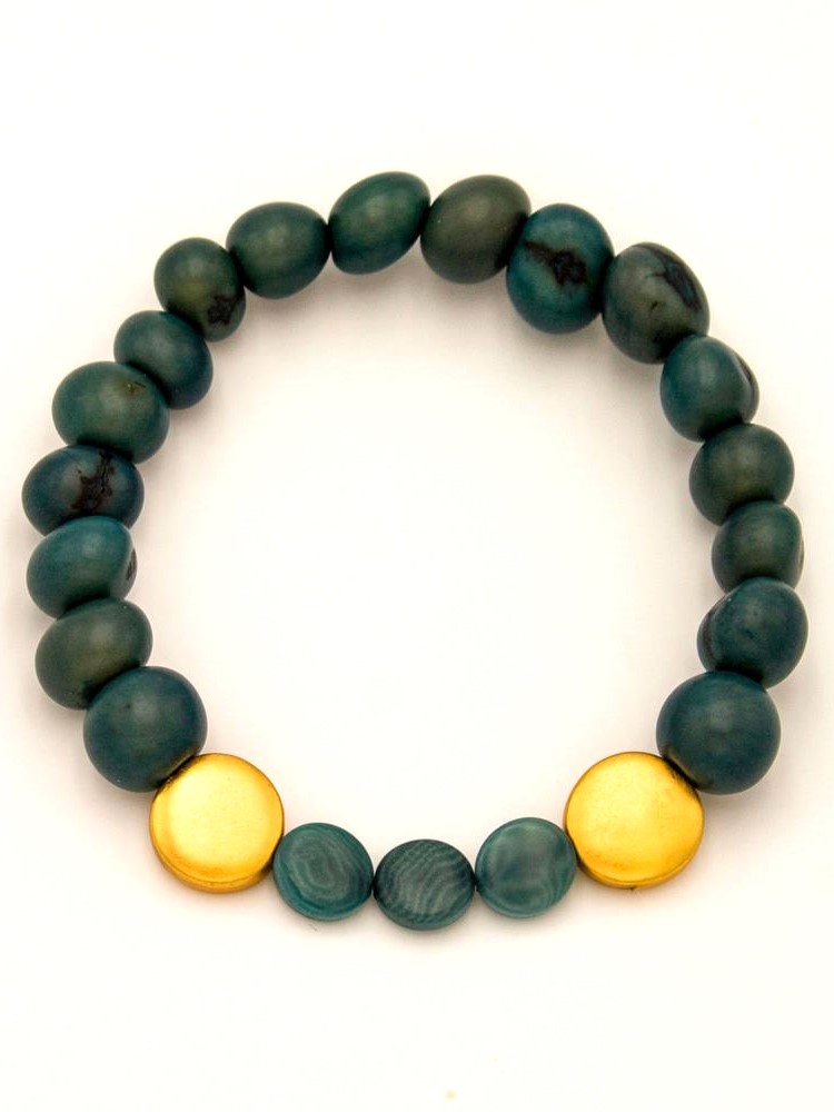 Baracciale perle di acai tagua e oro Jazmin Turchese