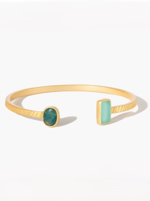 Bracciale dorato rigido regolabile con Apatita e Acquamarina