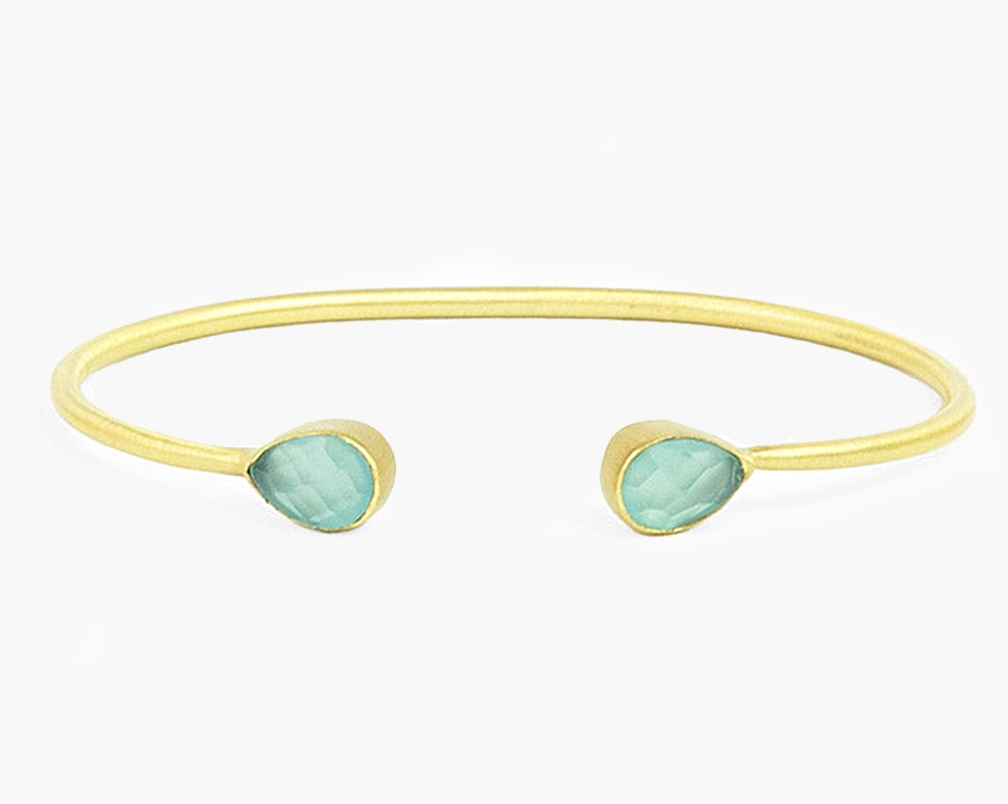 Bracciale dorato rigido con acquamarina placcato oro - Mandum