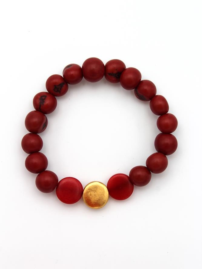 Bracciale perle di acai tagua e oro Azzurrite rosso