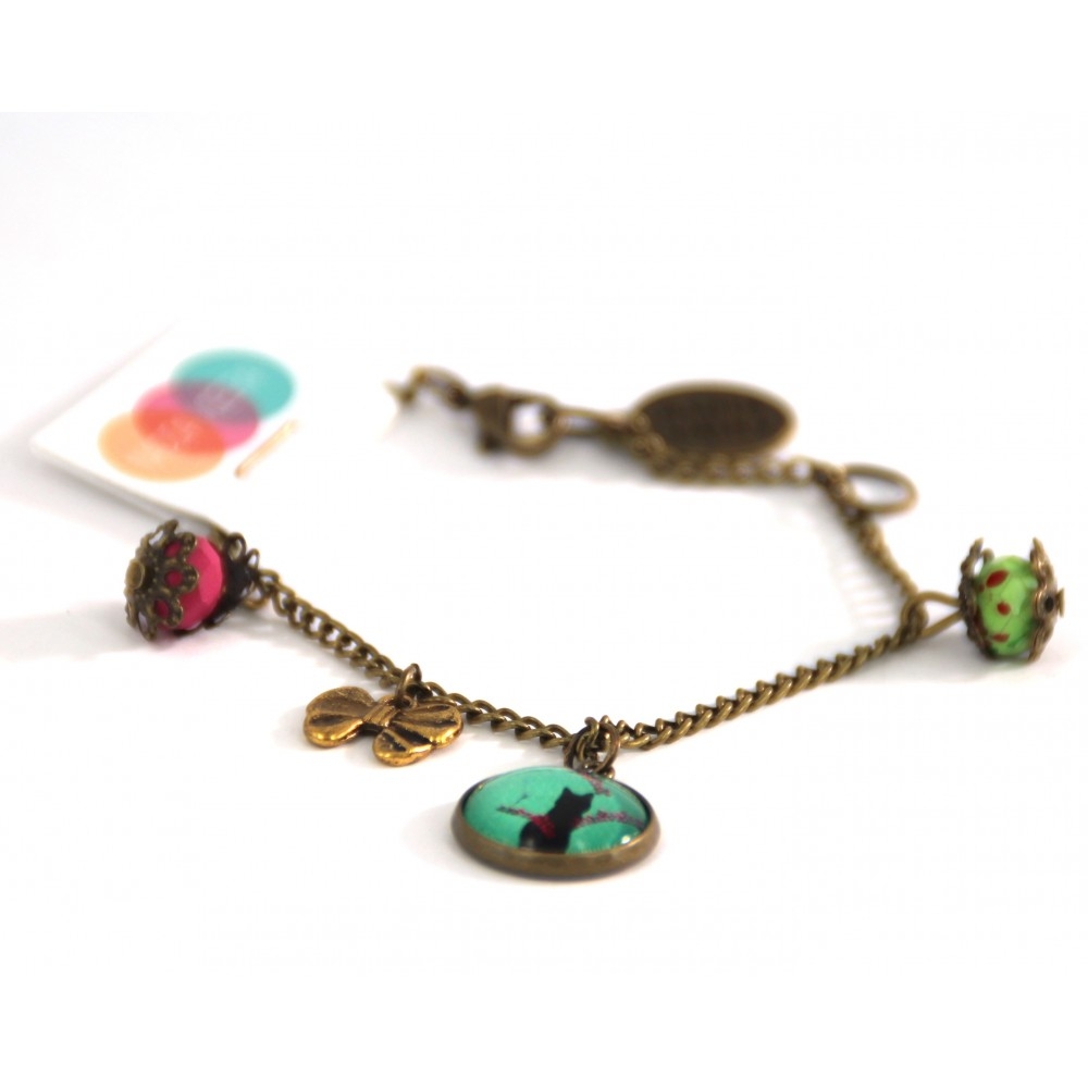 Bracciale pendagli metallo anticato in turchese Gatto - Soul Scope