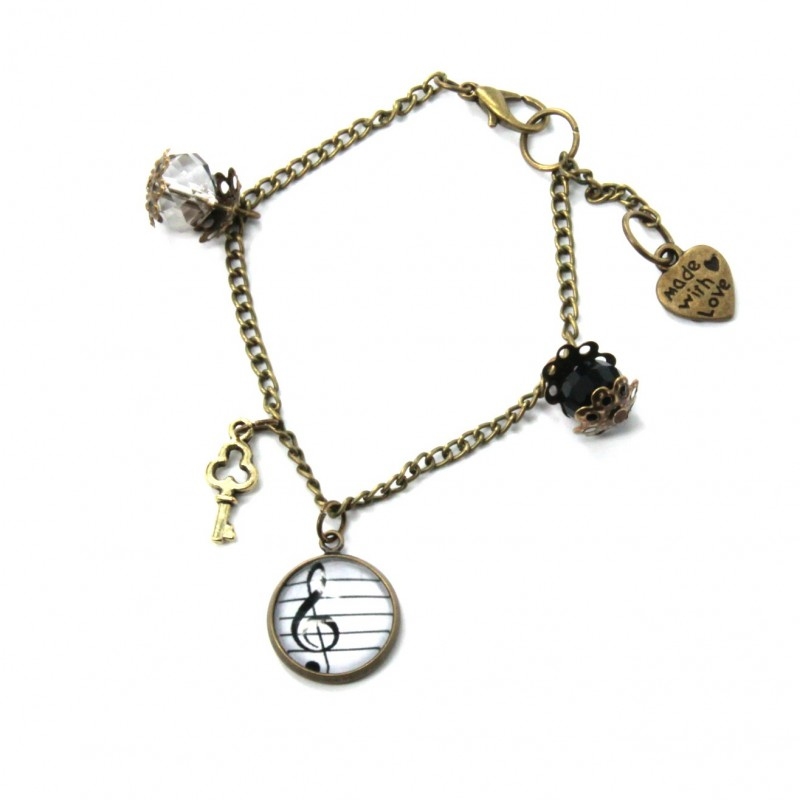 Bracciale con pendagli metallo anticato in musica Chiave di violino - Soul Scope