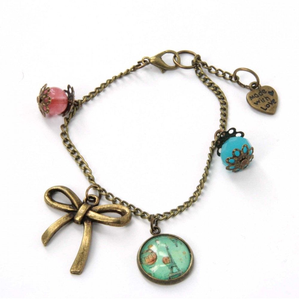 Bracciale pendagli metallo anticato in azzurro Parigi - Soul Scope