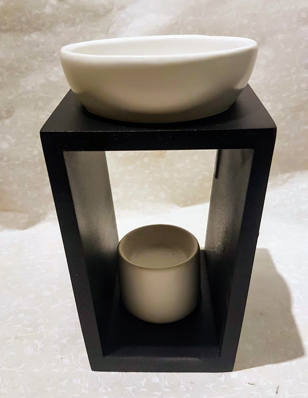 Brucia oli essenziali - diffusore a candela in ceramica e legno