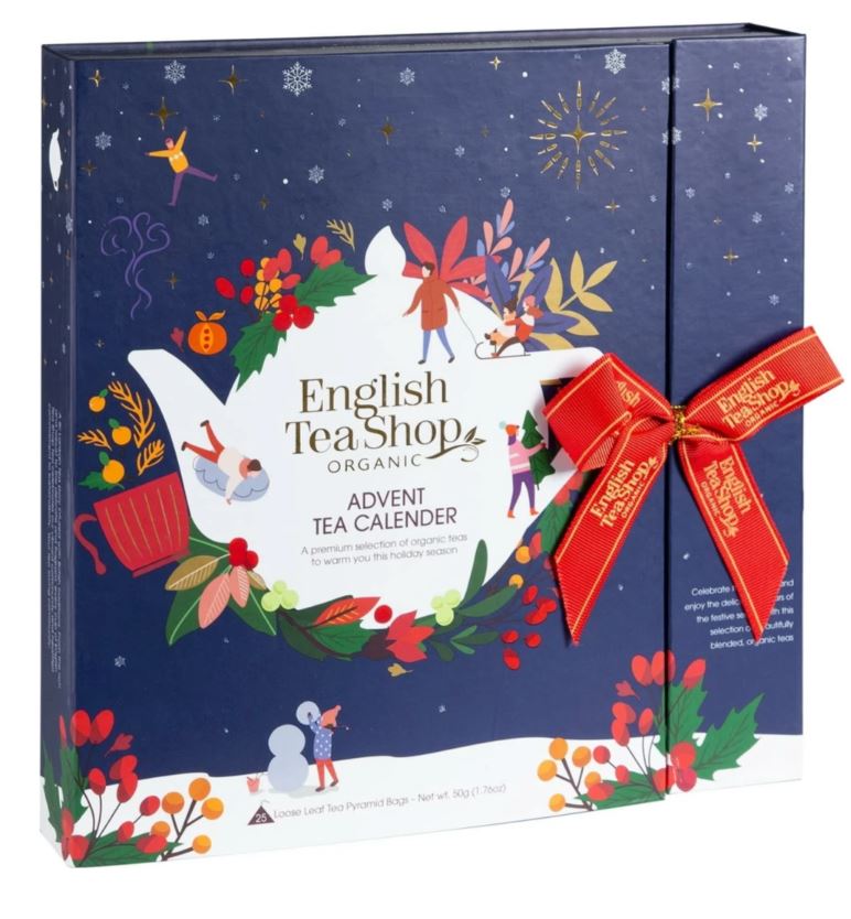 Calendario dell'avvento Scatola con una selezione di 25 tisane e tè Bio ENGLISH TEA SHOP in blu