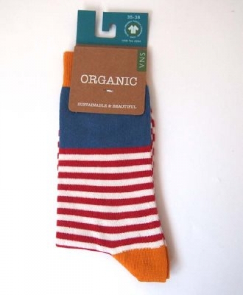 Calze fantasia a righe in Rosso bianco - cotone biologico