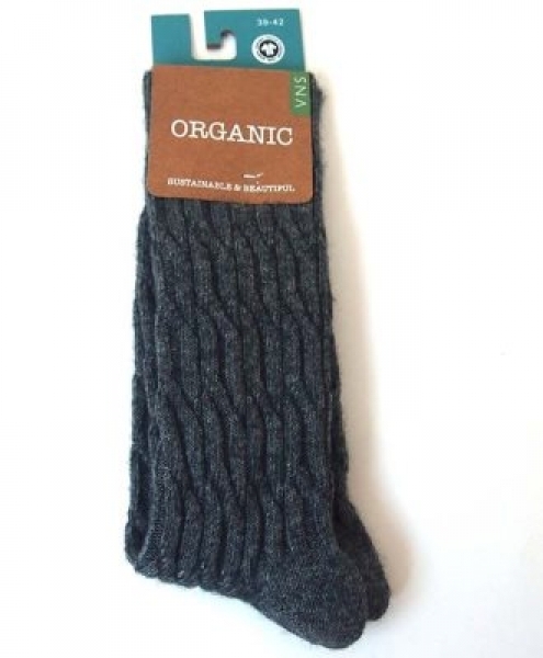 Calze donna in lana e cotone biologico con treccia Grigio scuro
