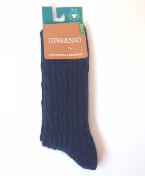 Calze donna in lana e cotone biologico con treccia Blu navy