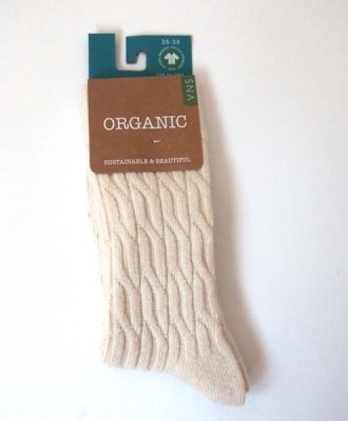 Calze donna in lana e cotone biologico con treccia Panna
