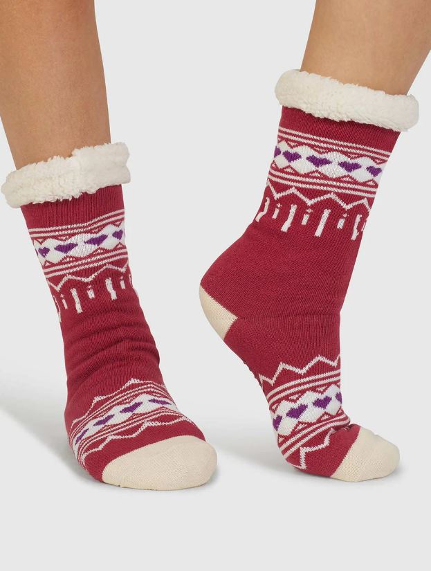 Calzini antiscivolo natalizi Donna Ilah Fair Isle Rossi