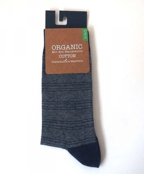 Calze uomo a righe blu indaco grigio in cotone biologico