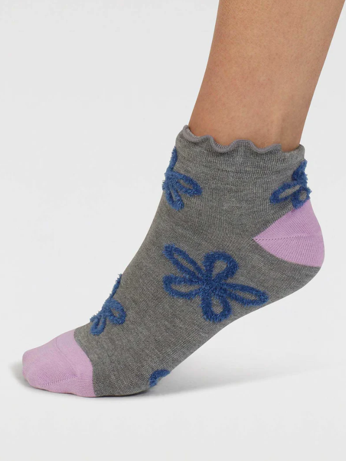 Calzini colorati donna in bamboo Textured flower Grigio chiaro