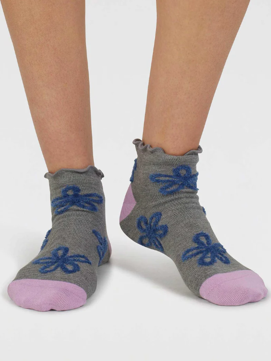 Calzini colorati donna in bamboo Textured flower Grigio chiaro