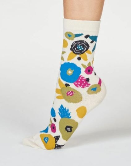 Calzini in bamboo Viola floral white - Thought