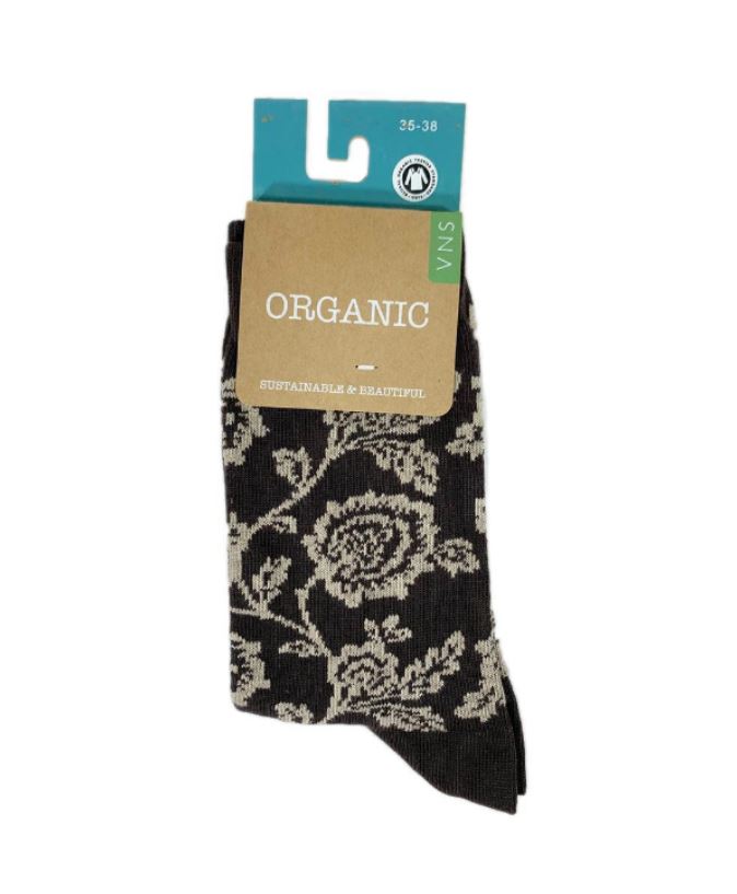 Calzini donna Floral Caffè in cotone biologico