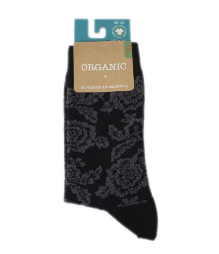 Calzini donna Floral neri in cotone biologico