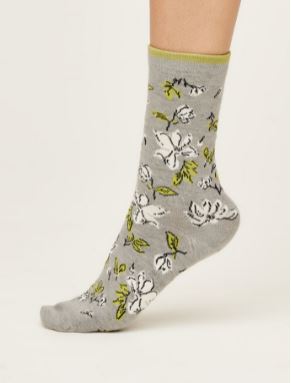 Calzini donna Sketchy floral grigi in bamboo