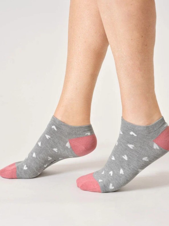 Calzini colorati Donna in bamboo corti Grigio cuori