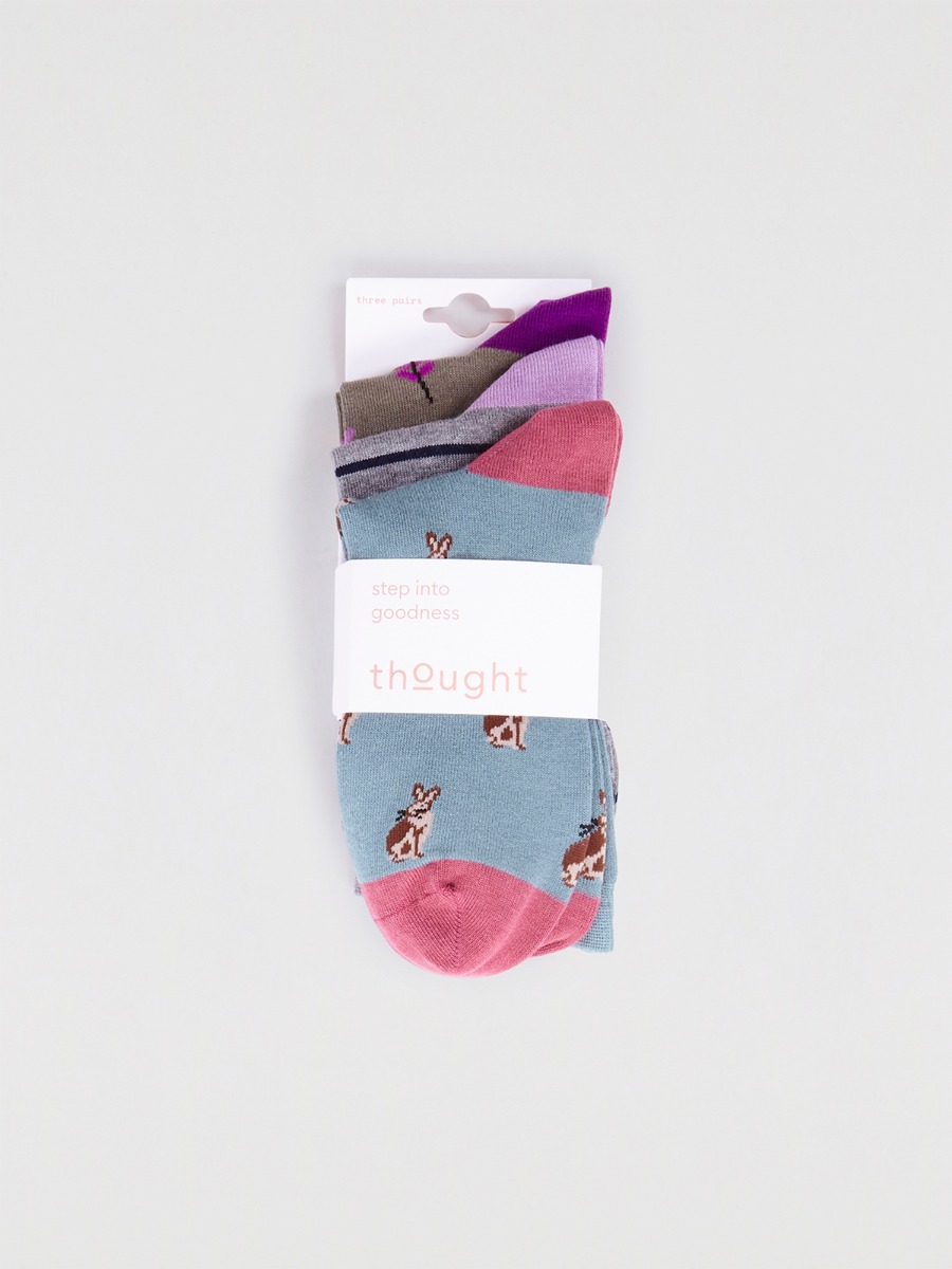 Calzini donna fantasia Klara Bunny righe foglie 3 paia in bamboo