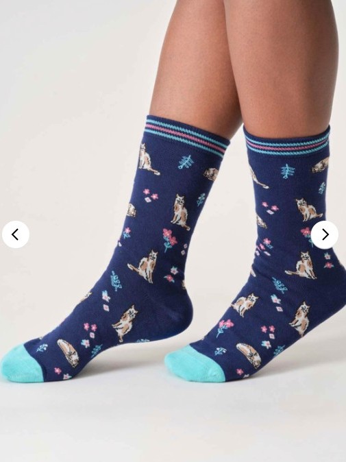 Calzini Donna in Cotone Biologico Blu Gattini