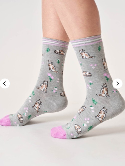 Calzini Donna in Cotone Biologico Grigio Melange Gatti