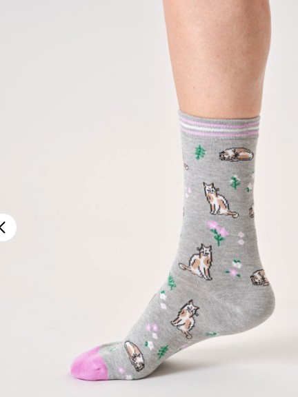 Calzini Donna in Cotone Biologico Grigio Melange Gatti