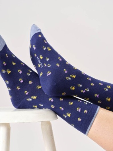Calzini Donna in bamboo Blu Floral