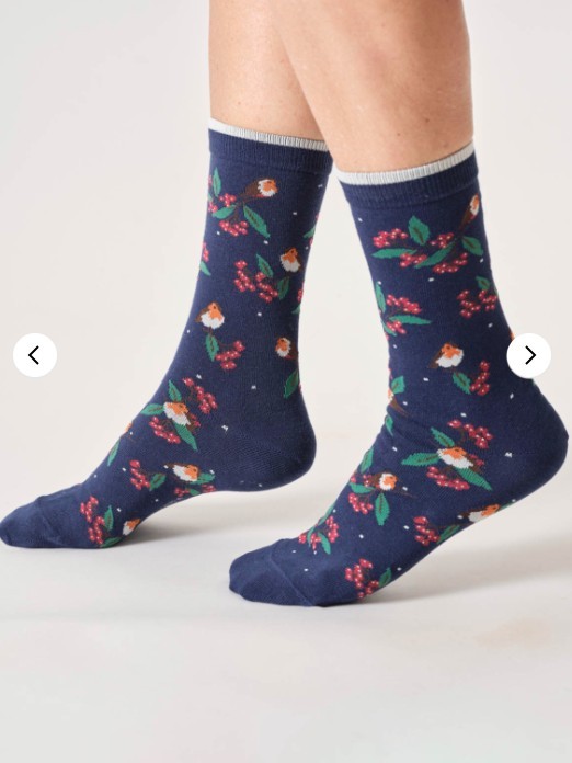 Calzini natalizi colorati Donna in Cotone Bio blu Pettirosso