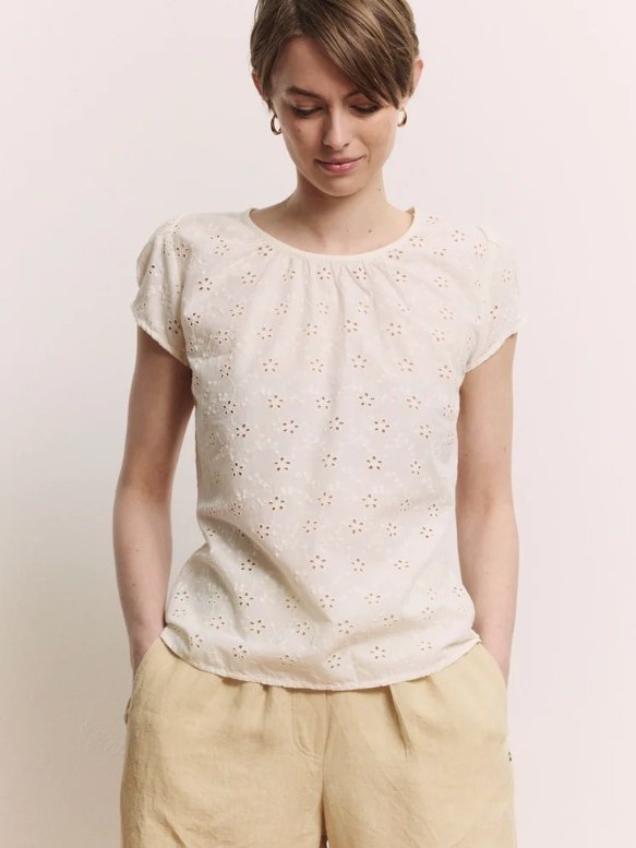 Camicetta donna in cotone Sangallo bianco