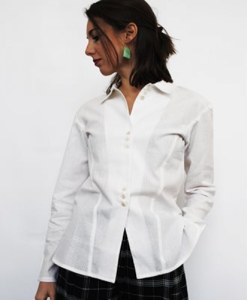 Camicia in cotone classica sfiancata Saisha Bianca