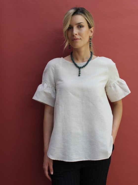 Camicia elegante sabbia in lino e cotone Bloom - Trame