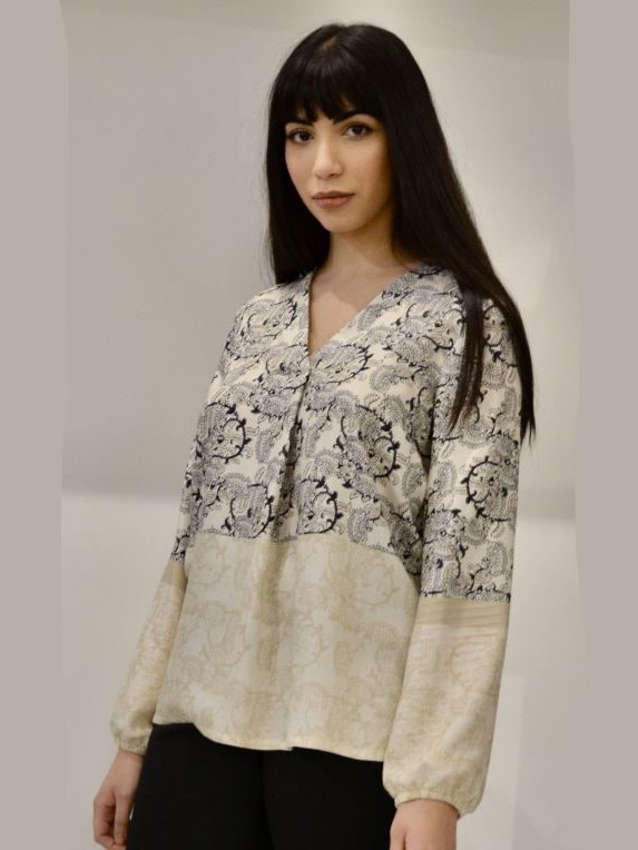 Camicia fantasia avorio nero Aveni - Progetto Quid
