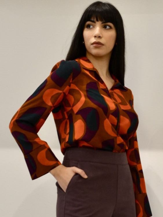 Camicia marrone arancione in viscosa Bani, Progetto Quid