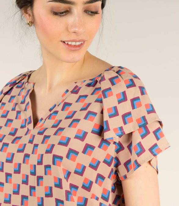 Camicia donna con maniche corte voile CERVIA - geometrico cipria - Quid