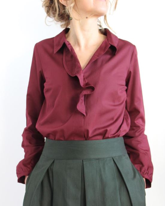 Camicia con rouches Bordeaux cotone Gea  - Trame.