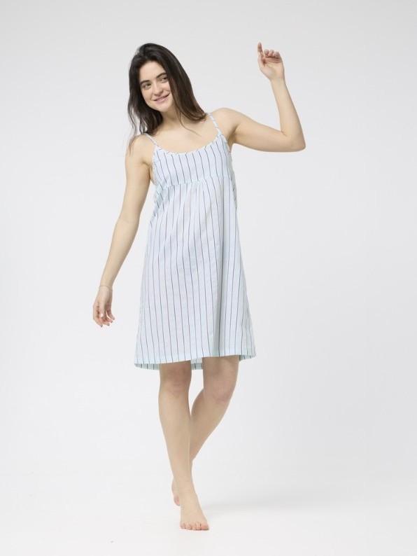 Camicia da notte donna cotone biologico Kamson Righe celeste