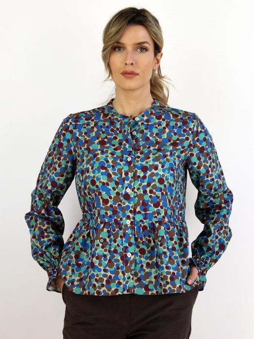 Camicia donna blu cobalto fantasia Cipressina  - On Earth