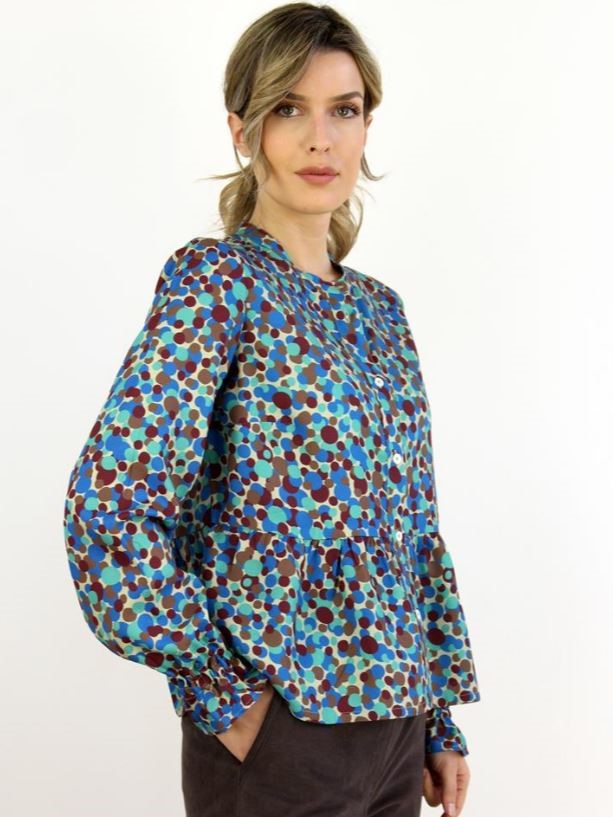 Camicia donna blu cobalto fantasia Cipressina  - On Earth