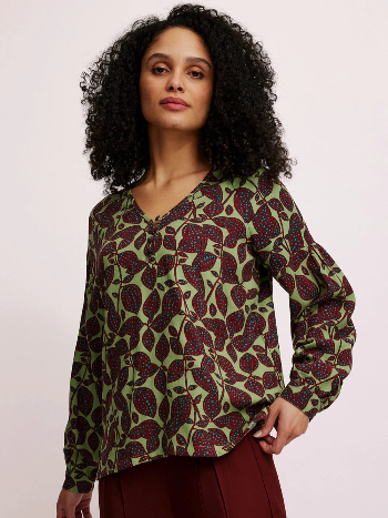 Camicia donna fantasia Bordeaux verde Ecovero Tranquillo