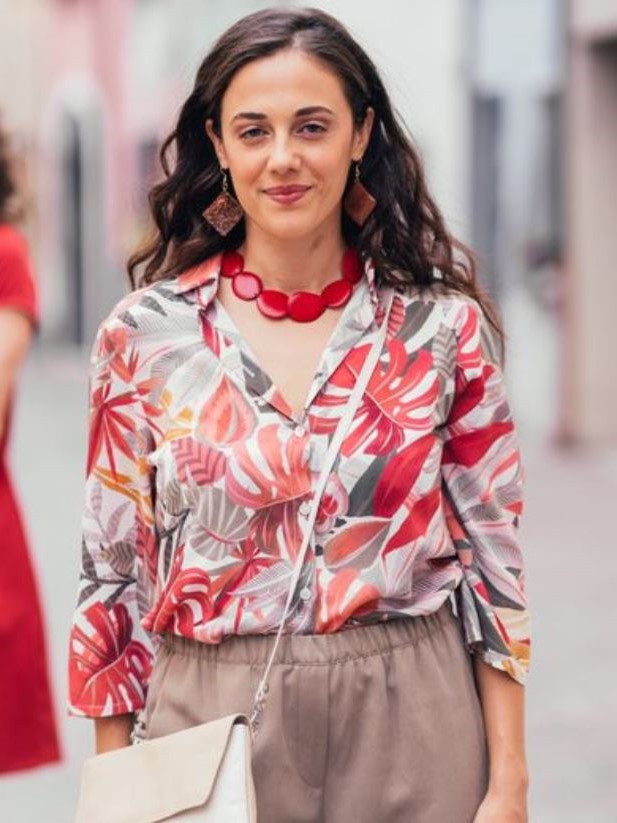 Camicia donna palme rosse Cecilia - Progetto Quid