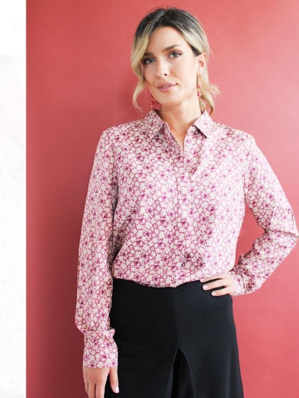 Camicia donna rosa fantasia Alba - Trame